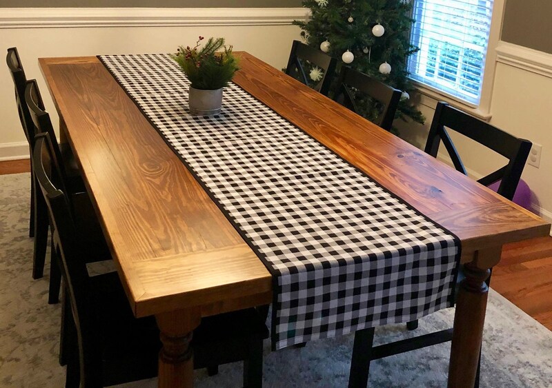 Buffalo Check Black and White Table Runner with black finished edging
